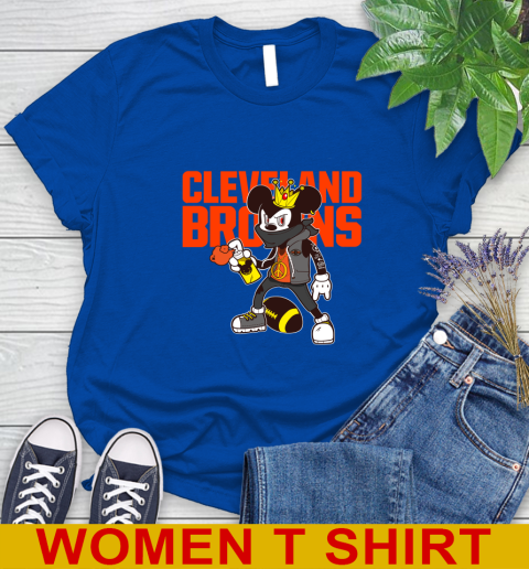 Cleveland Browns NFL Football Mickey Peace Sign Sports Women's T-Shirt 9
