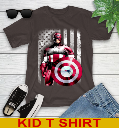 New England Patriots NFL Football Captain America Marvel Avengers American Flag Shirt Youth T-Shirt 6