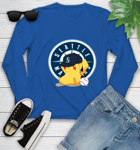 MLB Pikachu Baseball Sports Seattle Mariners Youth Long Sleeve 9