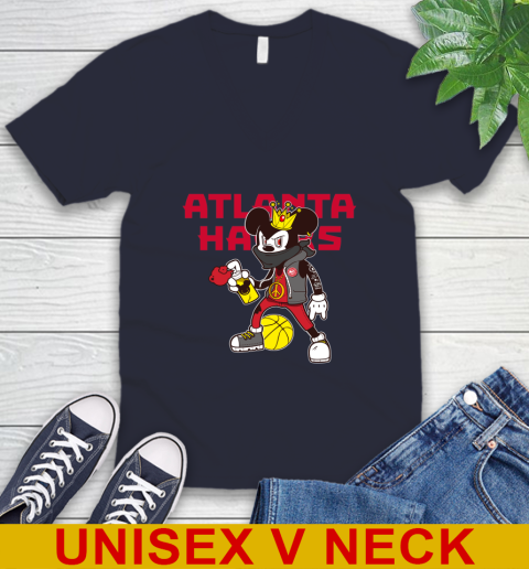 Atlanta Hawks NBA Basketball Mickey Peace Sign Sports V-Neck T-Shirt 3