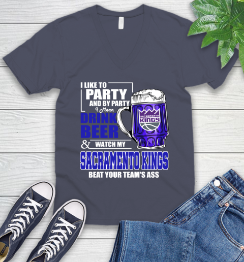 NBA Drink Beer and Watch My Sacramento Kings Beat Your Team's Ass Basketball V-Neck T-Shirt 8