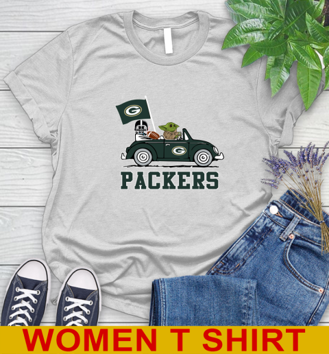 NFL Football Green Bay Packers Darth Vader Baby Yoda Driving Star Wars Shirt Women's T-Shirt