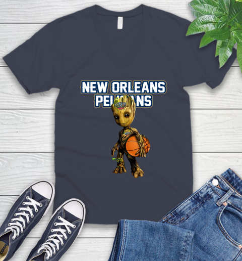 New Orleans Pelicans NBA Basketball Groot Marvel Guardians Of The Galaxy V-Neck T-Shirt 9