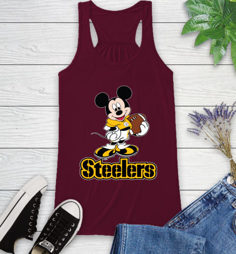 NFL Football Pittsburgh Steelers Cheerful Mickey Mouse Shirt Racerback Tank 3