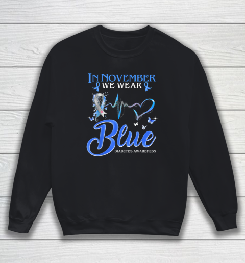 In November We Wear Blue Heartbeat Diabetes Awareness Sweatshirt