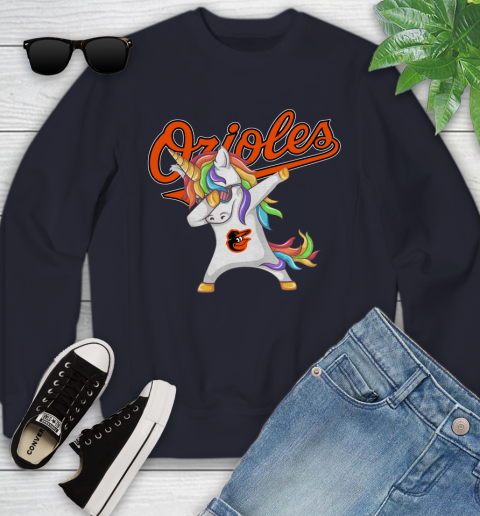 Baltimore Orioles MLB Baseball Funny Unicorn Dabbing Sports Youth Sweatshirt 3