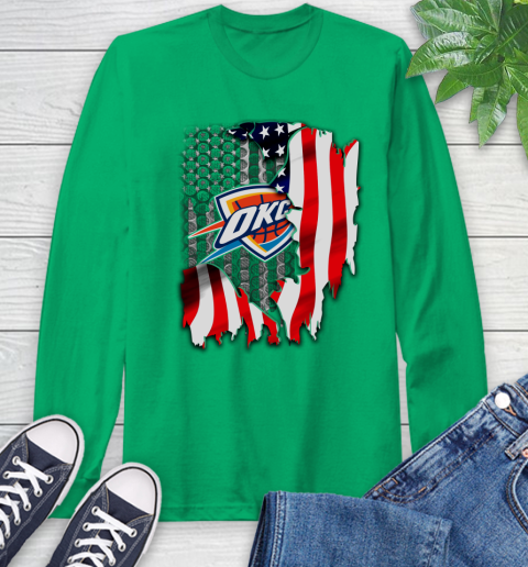Oklahoma City Thunder NBA Basketball American Flag Long Sleeve T-Shirt 8
