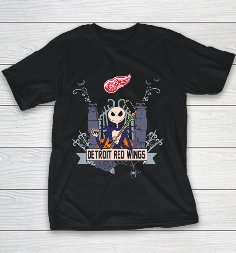 NHL Detroit Red Wings Hockey Jack Skellington Halloween Youth T-Shirt