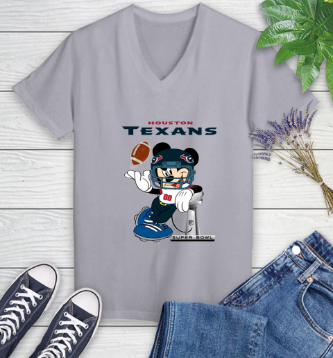 NFL Houston Texans Mickey Mouse Disney Super Bowl Football T Shirt Women's V-Neck T-Shirt 4