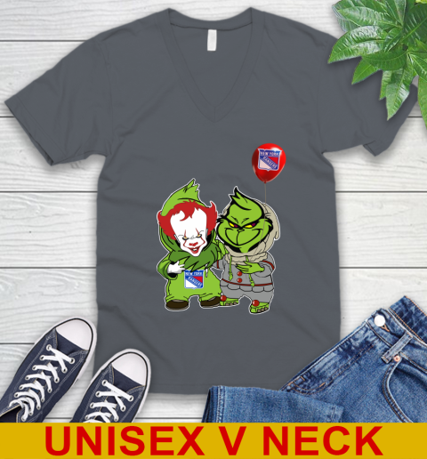New York Rangers Baby Pennywise Grinch Christmas NHL Hockey V-Neck T-Shirt 5
