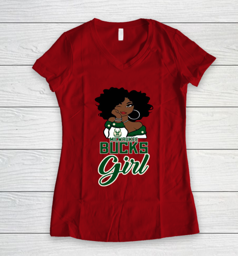 Milwaukee Bucks Girl NBA Women's V-Neck T-Shirt 10