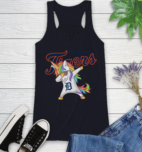 Detroit Tigers MLB Baseball Funny Unicorn Dabbing Sports Racerback Tank 10