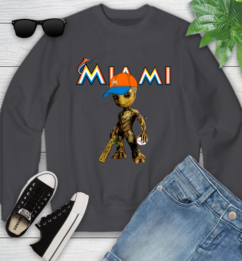 MLB Miami Marlins Groot Guardians Of The Galaxy Baseball Youth Sweatshirt 6