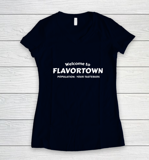Flavortown Population American Food Gift Taste Buds Women's V-Neck T-Shirt 2