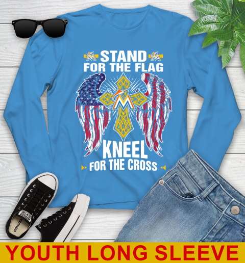 MLB Baseball Miami Marlins Stand For Flag Kneel For The Cross Shirt Youth Long Sleeve 8