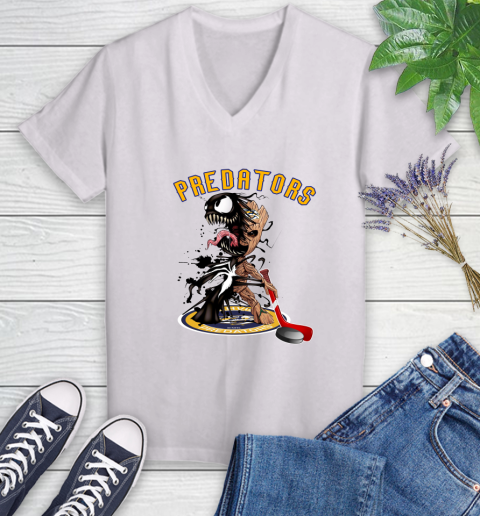 NHL Nashville Predators Hockey Venom Groot Guardians Of The Galaxy Women's V-Neck T-Shirt