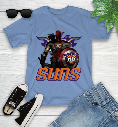 Phoenix Suns NBA Basketball Captain America Thor Spider Man Hawkeye Avengers Youth T-Shirt 11