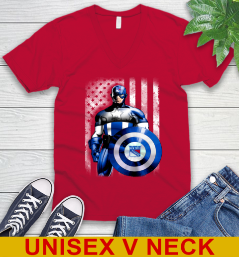 New York Rangers NHL Hockey Captain America Marvel Avengers American Flag Shirt V-Neck T-Shirt 6