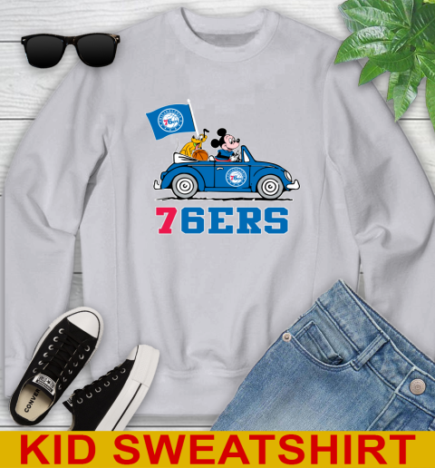NBA Basketball Philadelphia 76ers Pluto Mickey Driving Disney Shirt Youth Sweatshirt 4