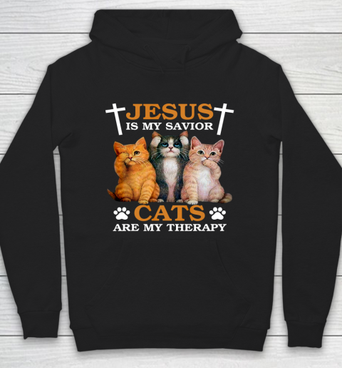 Jesus is My Savior Cat are My Therapy Christians Cat Lover Hoodie
