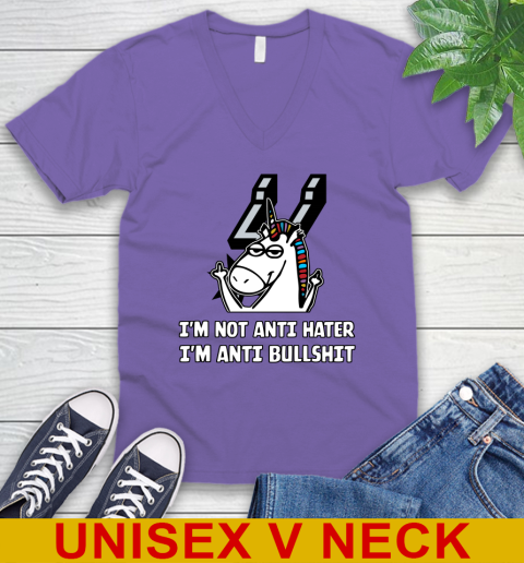 San Antonio Spurs NBA Basketball Unicorn I'm Not Anti Hater I'm Anti Bullshit V-Neck T-Shirt 9