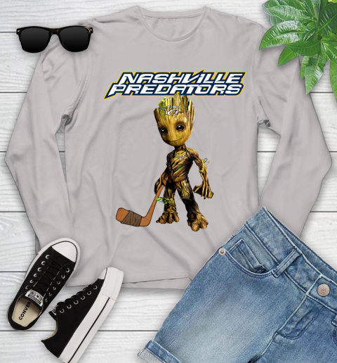 Nashville Predators NHL Hockey Groot Marvel Guardians Of The Galaxy Youth Long Sleeve 12