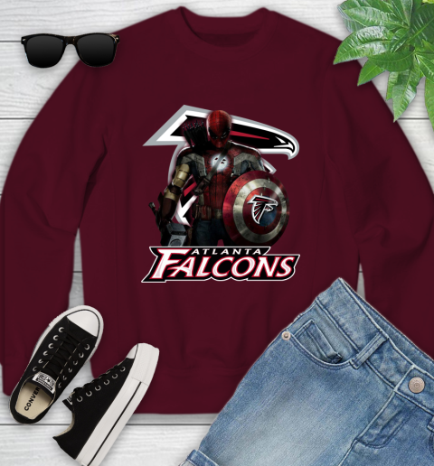 NFL Captain America Thor Spider Man Hawkeye Avengers Endgame Football Atlanta Falcons Youth Sweatshirt 5