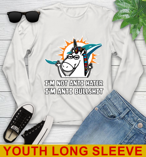 Miami Dolphins NFL Football Unicorn I'm Not Anti Hater I'm Anti Bullshit Youth Long Sleeve 12