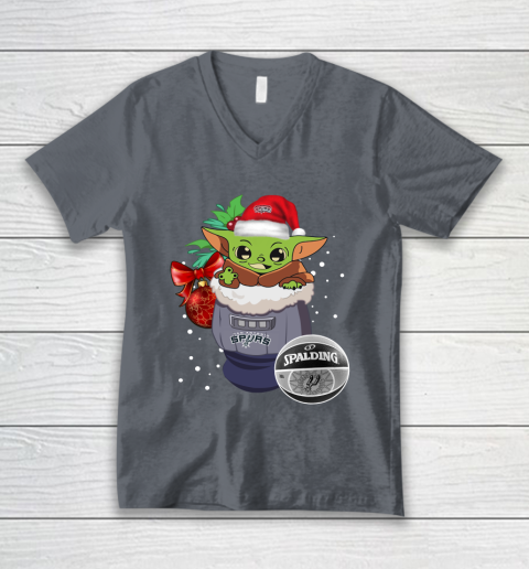 San Antonio Spurs Christmas Baby Yoda Star Wars Funny Happy NBA V-Neck T-Shirt 5