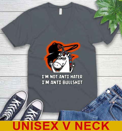Baltimore Orioles MLB Baseball Unicorn I'm Not Anti Hater I'm Anti Bullshit V-Neck T-Shirt 5