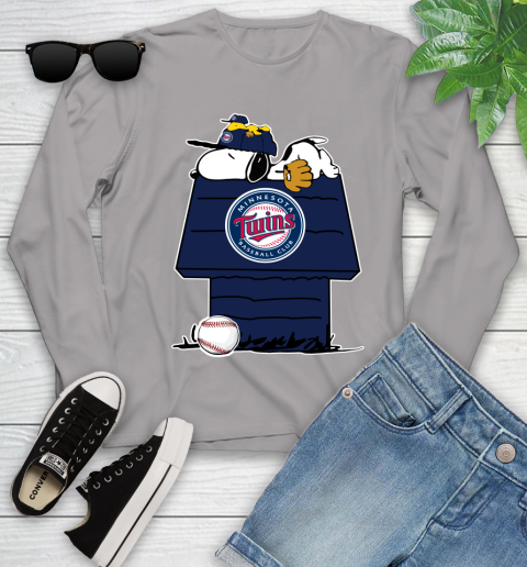 MLB Minnesota Twins Snoopy Woodstock The Peanuts Movie Baseball T Shirt Youth Long Sleeve 5