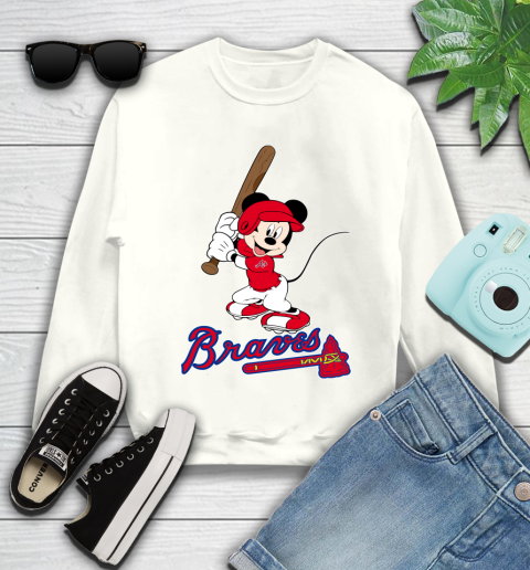 MLB Baseball Atlanta Braves Cheerful Mickey Mouse Shirt Youth Sweatshirt 2