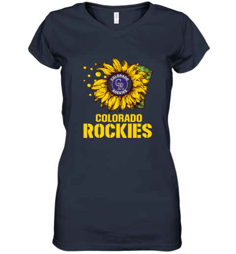 Colorado Rockiers Sunflower MLB Baseball Women's V-Neck T-Shirt