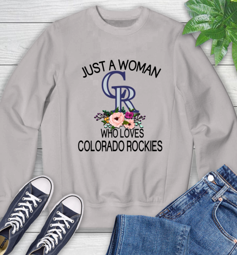 MLB Just A Woman Who Loves Colorado Rockies Baseball Sports Sweatshirt 9