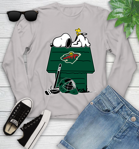 Minnesota Wild NHL Hockey Snoopy Woodstock The Peanuts Movie Youth Long Sleeve 12