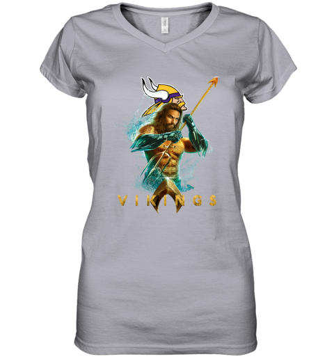 NFL Minnesota Vikings Aquaman DC Football Sports 3JTl3RsmGqZ women v neck t shirt 39 95 151514 front sport grey