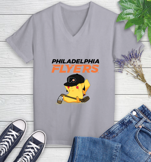 NHL Pikachu Hockey Sports Philadelphia Flyers Women's V-Neck T-Shirt 4