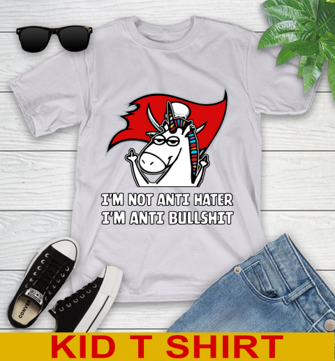 Tampa Bay Buccaneers NFL Football Unicorn I'm Not Anti Hater I'm Anti Bullshit Youth T-Shirt 5