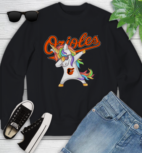 Baltimore Orioles MLB Baseball Funny Unicorn Dabbing Sports Youth Sweatshirt 2