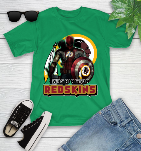 NFL Captain America Thor Spider Man Hawkeye Avengers Endgame Football Washington Redskins Youth T-Shirt 6