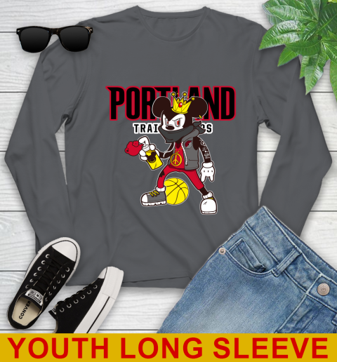 Portland Trail Blazers NBA Basketball Mickey Peace Sign Sports Youth Long Sleeve 9