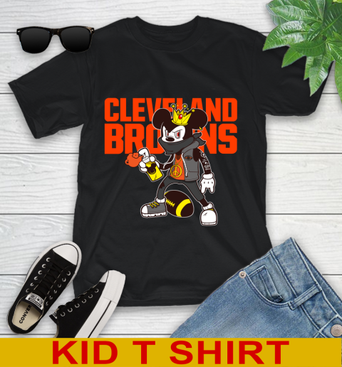 Cleveland Browns NFL Football Mickey Peace Sign Sports Youth T-Shirt 2