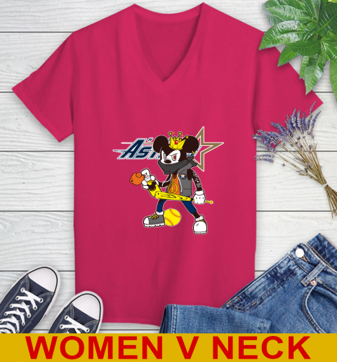 Houston Astros MLB Baseball Mickey Peace Sign Sports Women's V-Neck T-Shirt 10