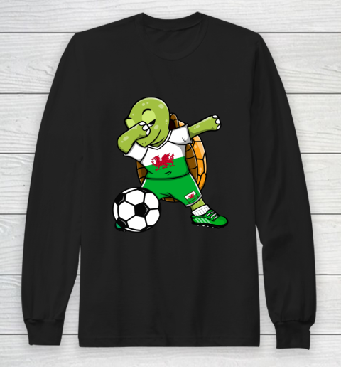 Dabbing Turtle Wales Soccer Fan Jersey Welsh Football Lovers Long Sleeve T-Shirt