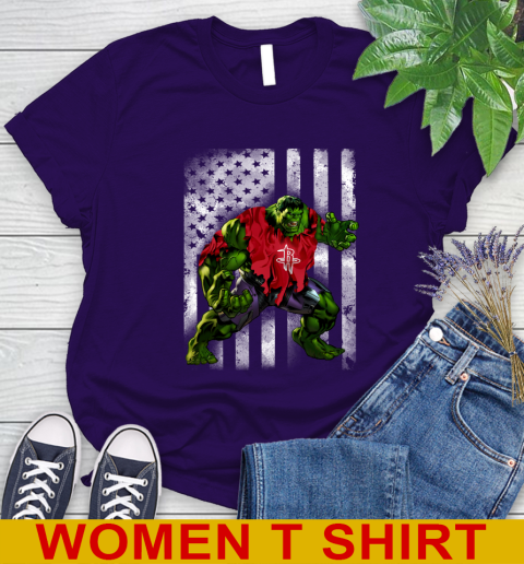 Houston Rockets Hulk Marvel Avengers NBA Basketball American Flag Women's T-Shirt 4