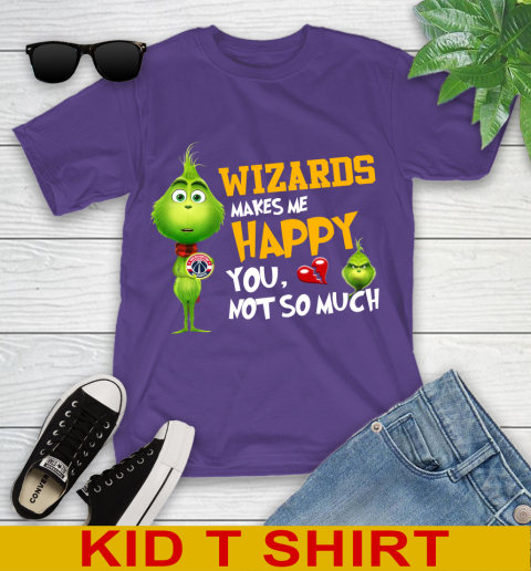 NBA Washington Wizards Makes Me Happy You Not So Much Grinch Basketball Sports Youth T-Shirt 3