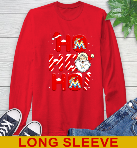 Miami Marlins MLB Baseball Ho Ho Ho Santa Claus Merry Christmas Shirt Long Sleeve T-Shirt 12