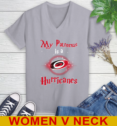 NHL Hockey Harry Potter My Patronus Is A Carolina Hurricanes Women's V-Neck T-Shirt 4