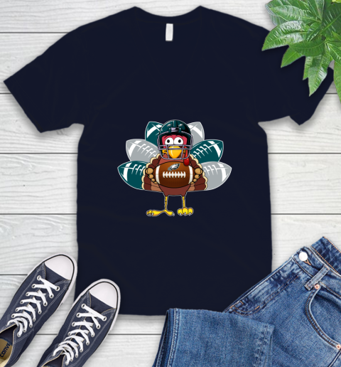 Philadelphia Eagles Turkey Thanksgiving Day V-Neck T-Shirt 3