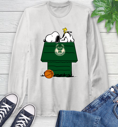 Milwaukee Bucks NBA Basketball Snoopy Woodstock The Peanuts Movie Long Sleeve T-Shirt